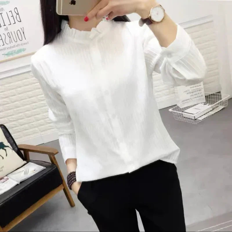 100% Cotton Shirt High Quality Women Blouse Autumn Long Sleeve Solid White Shirts Slim Female Casual Ladies Tops