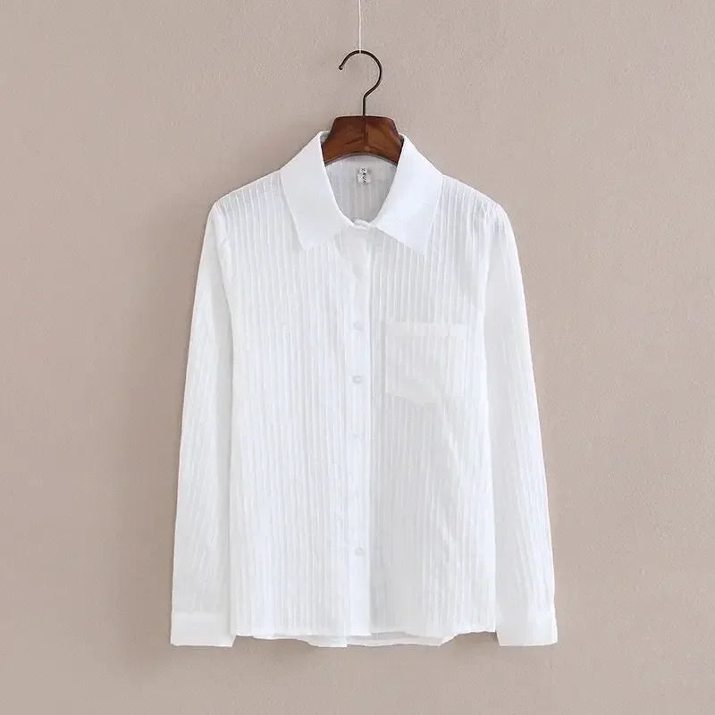 100% Cotton Shirt High Quality Women Blouse Autumn Long Sleeve Solid White Shirts Slim Female Casual Ladies Tops