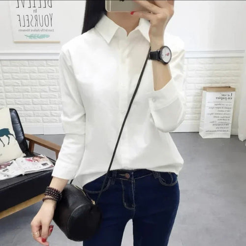 100% Cotton Shirt High Quality Women Blouse Autumn Long Sleeve Solid White Shirts Slim Female Casual Ladies Tops