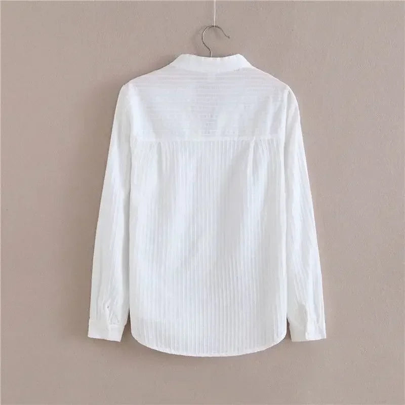 100% Cotton Shirt High Quality Women Blouse Autumn Long Sleeve Solid White Shirts Slim Female Casual Ladies Tops