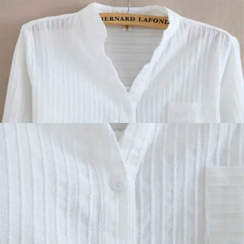 100% Cotton Shirt High Quality Women Blouse Autumn Long Sleeve Solid White Shirts Slim Female Casual Ladies Tops