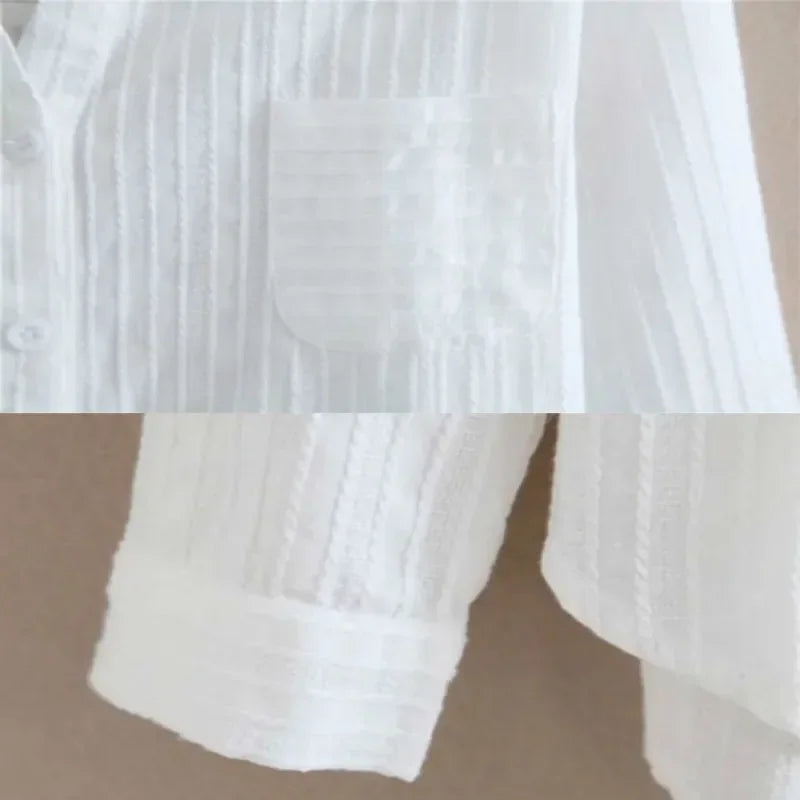 100% Cotton Shirt High Quality Women Blouse Autumn Long Sleeve Solid White Shirts Slim Female Casual Ladies Tops