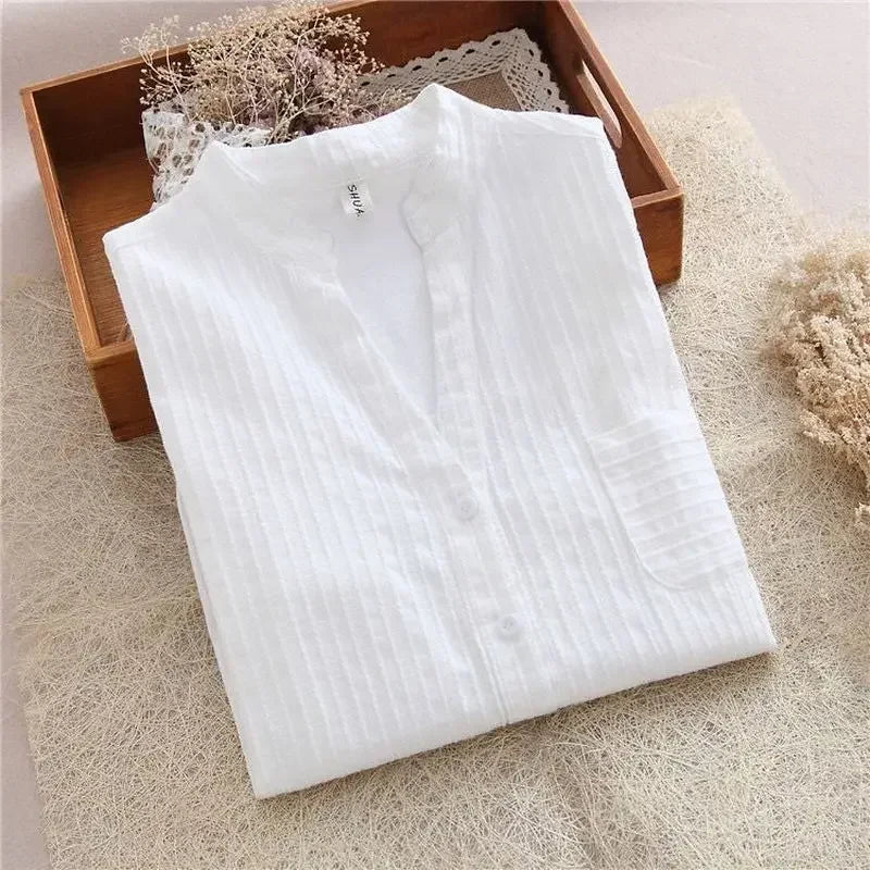 100% Cotton Shirt High Quality Women Blouse Autumn Long Sleeve Solid White Shirts Slim Female Casual Ladies Tops