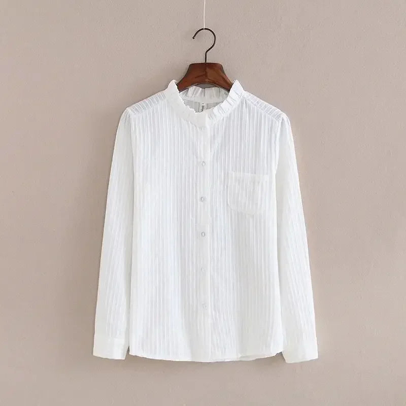 100% Cotton Shirt High Quality Women Blouse Autumn Long Sleeve Solid White Shirts Slim Female Casual Ladies Tops