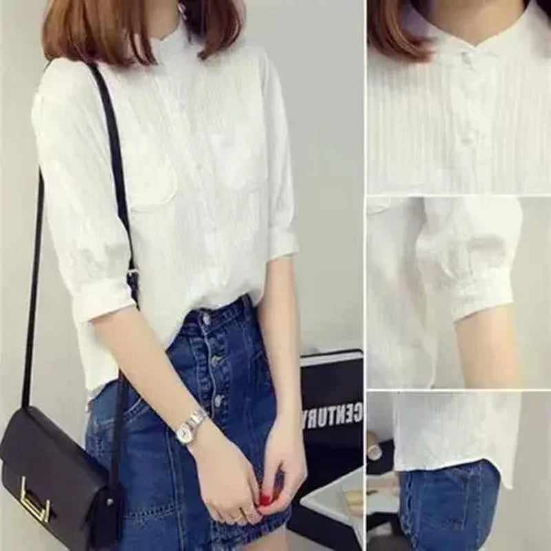 100% Cotton Shirt High Quality Women Blouse Autumn Long Sleeve Solid White Shirts Slim Female Casual Ladies Tops