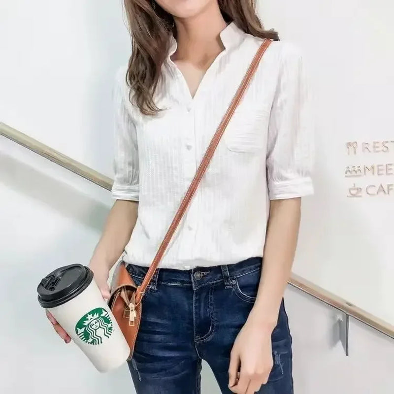 100% Cotton Shirt High Quality Women Blouse Autumn Long Sleeve Solid White Shirts Slim Female Casual Ladies Tops