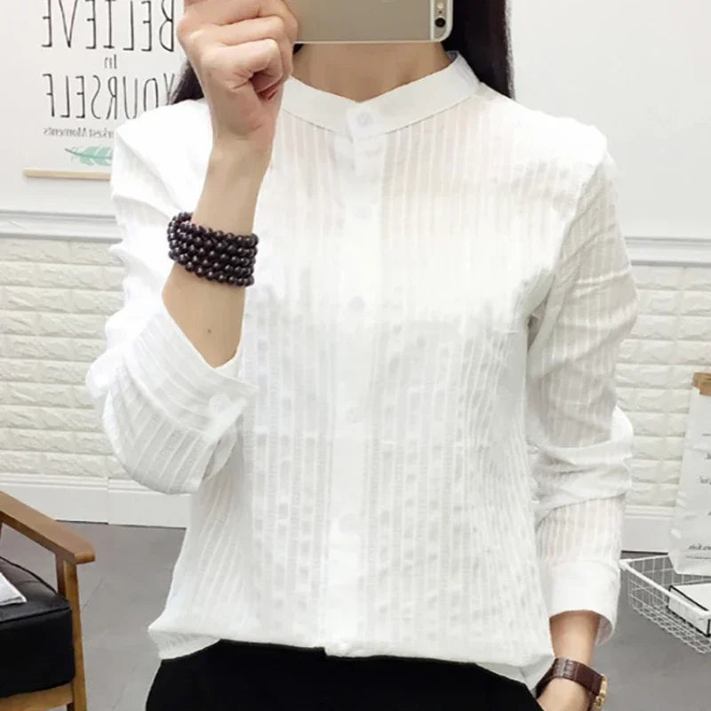 100% Cotton Shirt High Quality Women Blouse Autumn Long Sleeve Solid White Shirts Slim Female Casual Ladies Tops